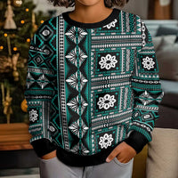 Fiji Masi Tapa Pattern Teal Kid Ugly Christmas Sweater - Polynesian Pride