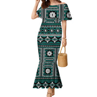 Fiji Masi Tapa Pattern Teal Mermaid Dress LT01 Women Teal - Polynesian Pride