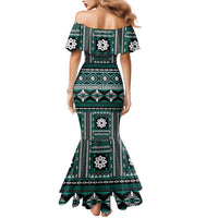 Fiji Masi Tapa Pattern Teal Mermaid Dress LT01 - Polynesian Pride