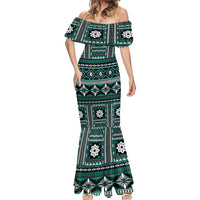 Fiji Masi Tapa Pattern Teal Mermaid Dress LT01 - Polynesian Pride