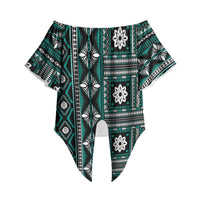 Fiji Masi Tapa Pattern Teal Off Shoulder Wrap Waist Top LT01 Teal - Polynesian Pride