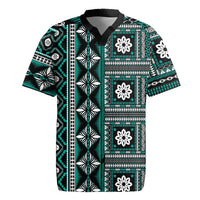 Fiji Masi Tapa Pattern Teal Rugby Jersey LT01 Teal - Polynesian Pride