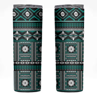 Fiji Masi Tapa Pattern Teal Skinny Tumbler LT01 Teal - Polynesian Pride