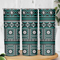 Fiji Masi Tapa Pattern Teal Skinny Tumbler LT01 - Polynesian Pride