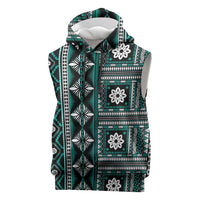 Fiji Masi Tapa Pattern Teal Sleeveless Hoodie LT01 Teal - Polynesian Pride