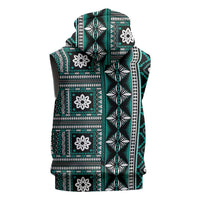 Fiji Masi Tapa Pattern Teal Sleeveless Hoodie LT01 - Polynesian Pride