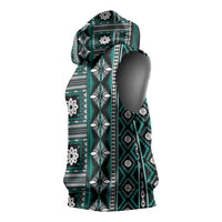 Fiji Masi Tapa Pattern Teal Sleeveless Hoodie LT01 - Polynesian Pride