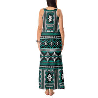 Fiji Masi Tapa Pattern Teal Tank Maxi Dress LT01 - Polynesian Pride