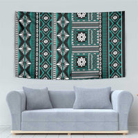 Fiji Masi Tapa Pattern Teal Tapestry - Polynesian Pride