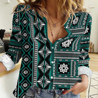 Fiji Masi Tapa Pattern Teal Women Casual Shirt - Polynesian Pride