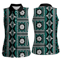Fiji Masi Tapa Pattern Teal Women Sleeveless Polo Shirt - Polynesian Pride