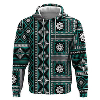 Fiji Masi Tapa Pattern Teal Zip Hoodie - Polynesian Pride