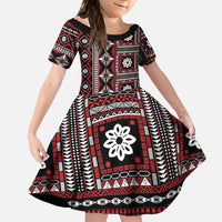 Fiji Masi Tapa Pattern Red Family Matching Long Sleeve Bodycon Dress and Hawaiian Shirt - Polynesian Pride