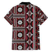 Fiji Masi Tapa Pattern Red Family Matching Off Shoulder Maxi Dress and Hawaiian Shirt - Polynesian Pride