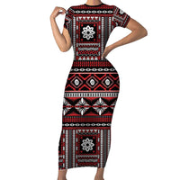 Fiji Masi Tapa Pattern Red Family Matching Short Sleeve Bodycon Dress and Hawaiian Shirt - Polynesian Pride