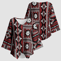 Fiji Masi Tapa Pattern Red Kimono Sleeve Blouse - Polynesian Pride