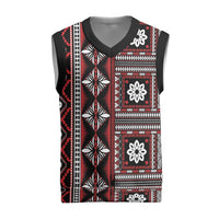 Fiji Masi Tapa Pattern Red Christmas Knitted V-Neck Vest - Polynesian Pride