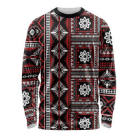 Fiji Masi Tapa Pattern Red Long Sleeve Shirt LT01 Unisex Red - Polynesian Pride