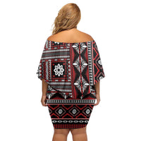 Fiji Masi Tapa Pattern Red Off Shoulder Short Dress - Polynesian Pride