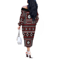 Fiji Masi Tapa Pattern Red Off The Shoulder Long Sleeve Dress LT01 - Polynesian Pride
