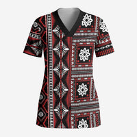 Fiji Masi Tapa Pattern Red Scrub Top - Polynesian Pride