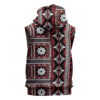 Fiji Masi Tapa Pattern Red Sleeveless Zip Hoodie - Polynesian Pride