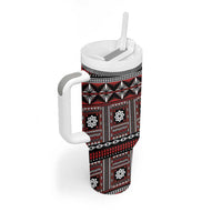 Fiji Masi Tapa Pattern Red Tumbler With Handle - Polynesian Pride