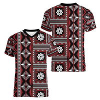 Fiji Masi Tapa Pattern Red Women V-Neck T-Shirt - Polynesian Pride
