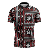Fiji Masi Tapa Pattern Red Zipper Polo Shirt LT01 Red - Polynesian Pride