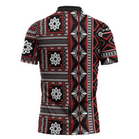 Fiji Masi Tapa Pattern Red Zipper Polo Shirt LT01 - Polynesian Pride