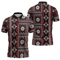 Fiji Masi Tapa Pattern Red Zipper Polo Shirt LT01 - Polynesian Pride