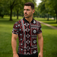 Fiji Masi Tapa Pattern Red Zipper Polo Shirt LT01 - Polynesian Pride