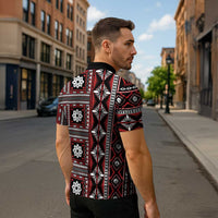 Fiji Masi Tapa Pattern Red Zipper Polo Shirt LT01 - Polynesian Pride