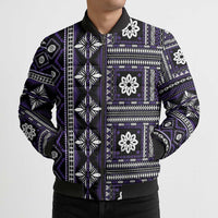 Fiji Masi Tapa Pattern Purple Bomber Puffer Jacket - Polynesian Pride