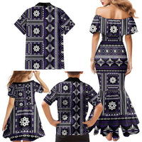 Fiji Masi Tapa Pattern Purple Family Matching Mermaid Dress and Hawaiian Shirt - Polynesian Pride