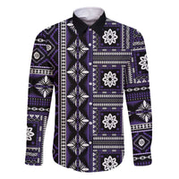 Fiji Masi Tapa Pattern Purple Family Matching Off The Shoulder Long Sleeve Dress and Hawaiian Shirt - Polynesian Pride