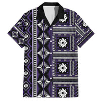 Fiji Masi Tapa Pattern Purple Family Matching Off Shoulder Short Dress and Hawaiian Shirt - Polynesian Pride