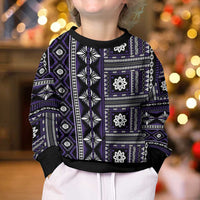 Fiji Masi Tapa Pattern Purple Kid Ugly Christmas Sweater - Polynesian Pride
