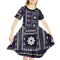 Fiji Masi Tapa Pattern Purple Kid Short Sleeve Dress - Polynesian Pride