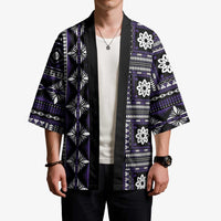 Fiji Masi Tapa Pattern Purple Kimono - Polynesian Pride