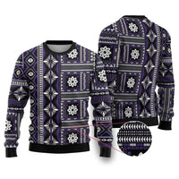 Fiji Masi Tapa Pattern Purple Ugly Christmas Sweater - Polynesian Pride