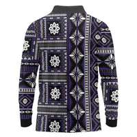 Fiji Masi Tapa Pattern Purple Long Sleeve Polo Shirt - Polynesian Pride