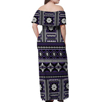 Fiji Masi Tapa Pattern Purple Off Shoulder Maxi Dress - Polynesian Pride
