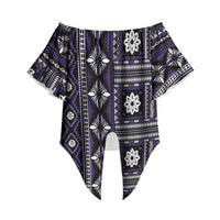 Fiji Masi Tapa Pattern Purple Off Shoulder Wrap Waist Top LT01 Purple - Polynesian Pride