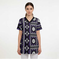 Fiji Masi Tapa Pattern Purple Scrub Top - Polynesian Pride