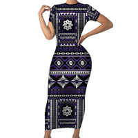 Fiji Masi Tapa Pattern Purple Short Sleeve Bodycon Dress - Polynesian Pride
