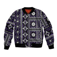 Fiji Masi Tapa Pattern Purple Sleeve Zip Bomber Jacket LT01 Unisex Purple - Polynesian Pride