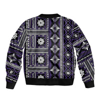 Fiji Masi Tapa Pattern Purple Sleeve Zip Bomber Jacket LT01 - Polynesian Pride