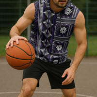 Fiji Masi Tapa Pattern Purple Sleeveless Hoodie - Polynesian Pride