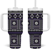 Fiji Masi Tapa Pattern Purple Tumbler With Handle - Polynesian Pride